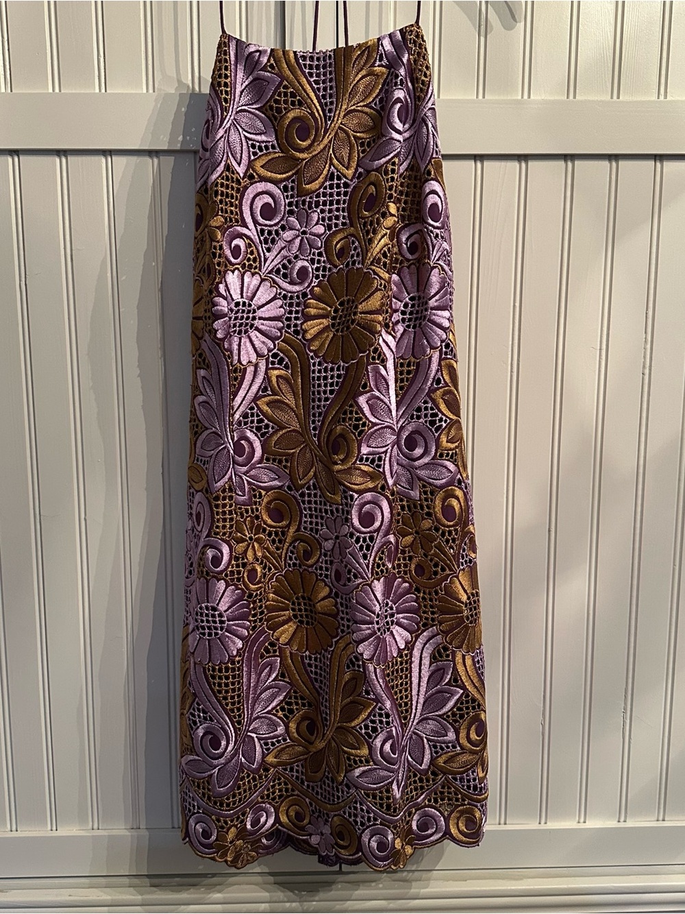Anthropologie Embroidered Halter Mini Dress NWOT Purple Gold Floral US 8